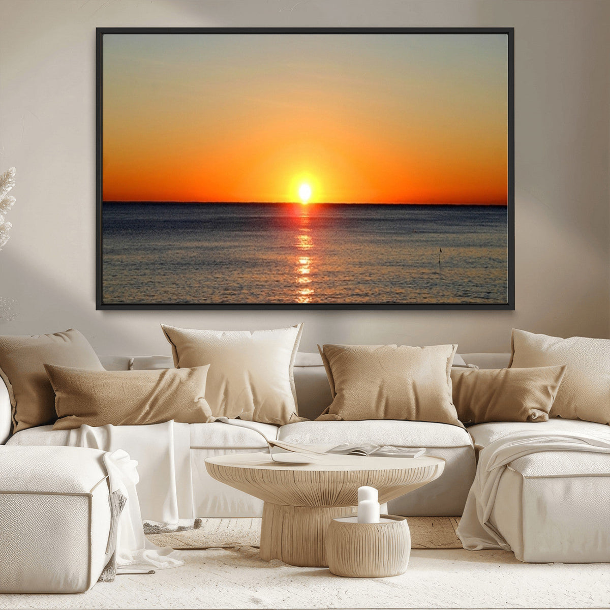Golden Horizon Sunset Over Ocean Wall Art Canvas Print –