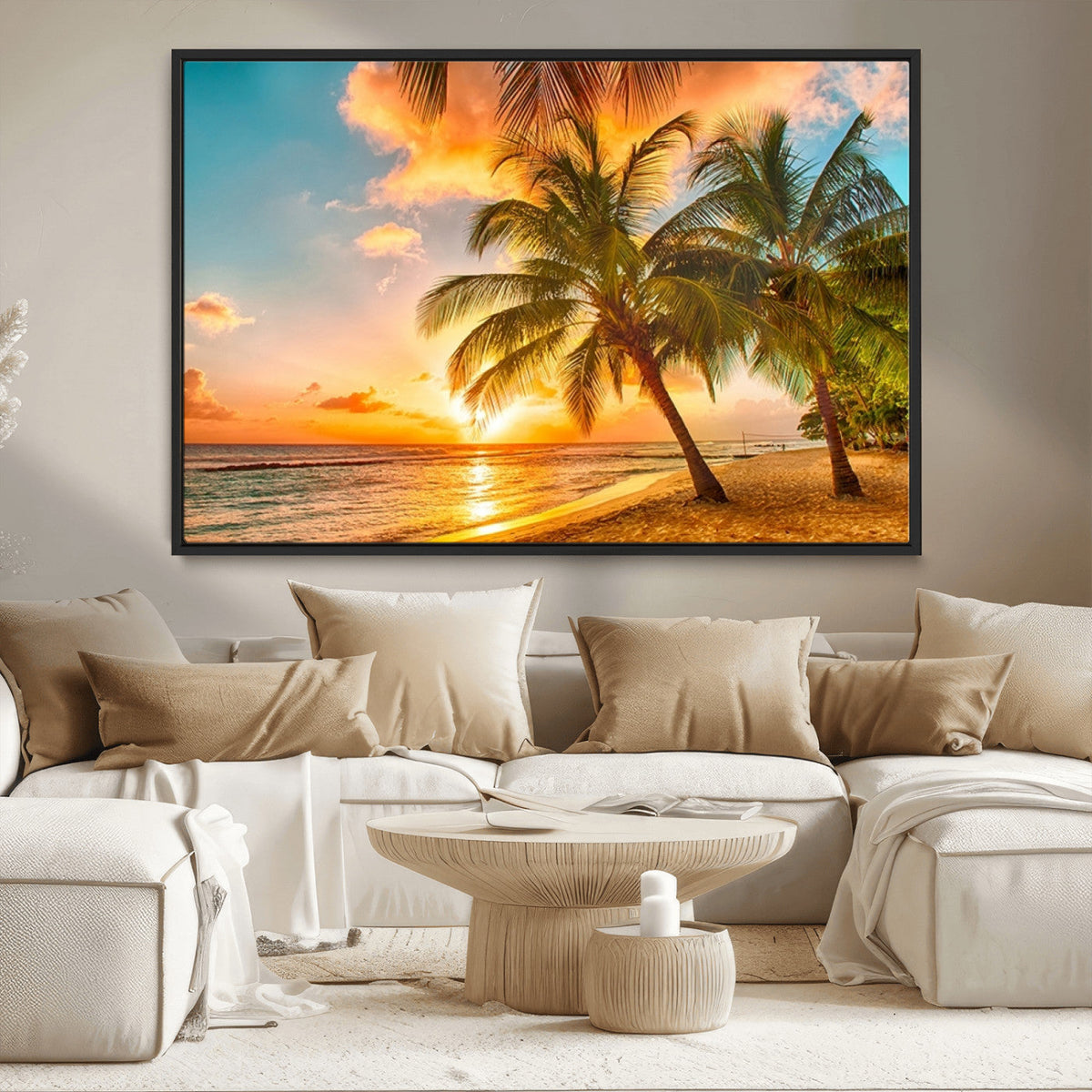 Tropical Sunset Beach Canvas Wall Art Print – Vibrant Palm