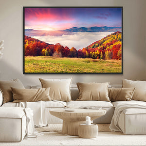 Autumn Mountain Foggy Landscape Wall Art Canvas Print |