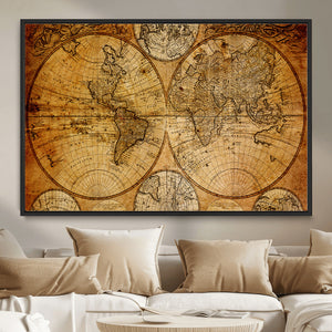 Vintage World Map Canvas Print – Antique Push Pin Travel