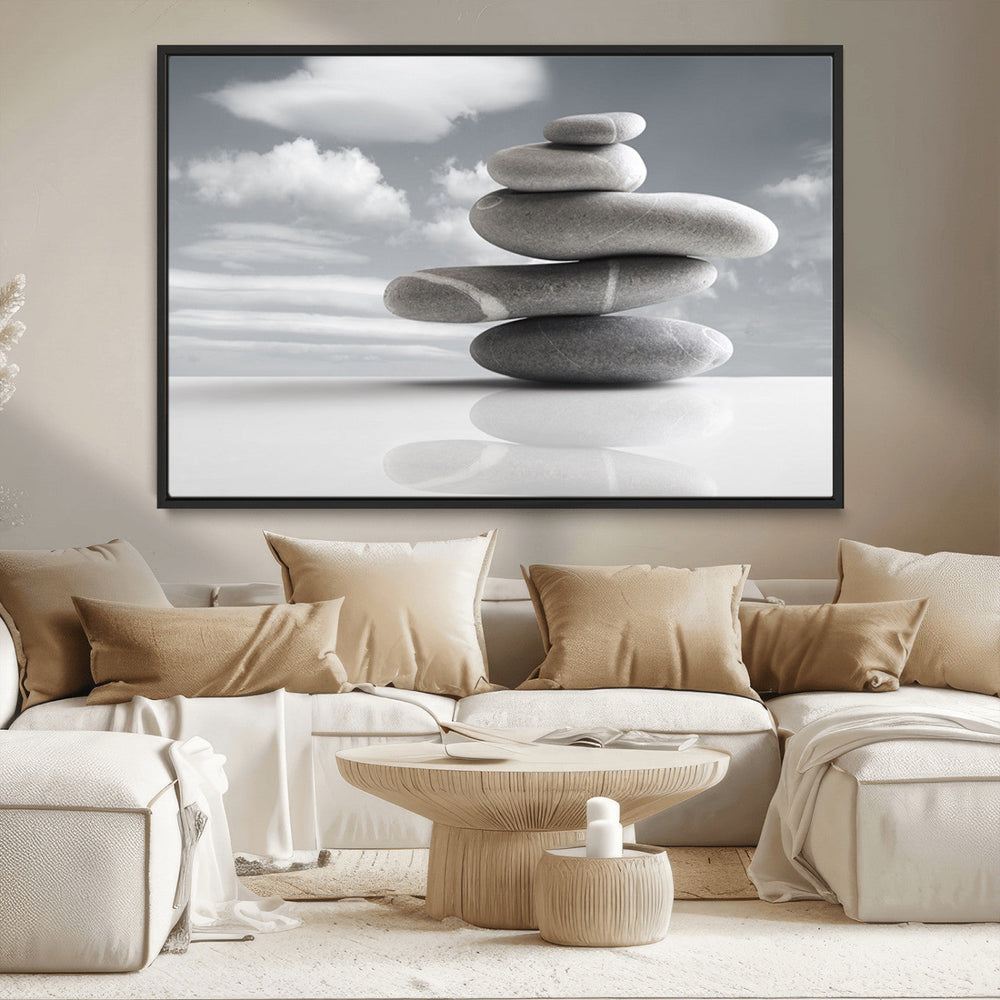 Still Life Black and White Zen Stones Wall Art Canvas,