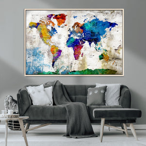 World Map Canvas Print – Framed Travel Map Wall Art for