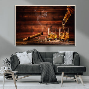 Whiskey and Cigar Wall Art Canvas | 3 Panel Bar Room Decor
