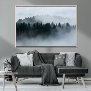 Autumn and Misty Trees in the Forest Wall Art Canvas Print,