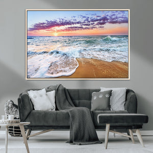 Coastal Sunset Art Beach Canvas Wall Art Print | Ocean Waves