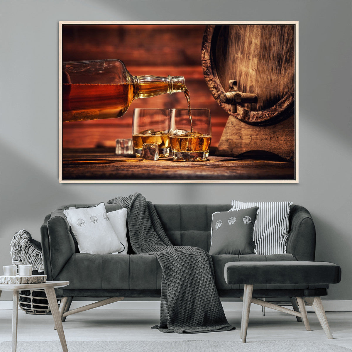 Whiskey and Cigar Canvas Wall Art | 3 Panel Bar Room Decor