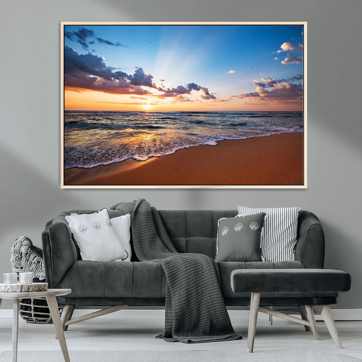Serene Ocean Sunset Canvas Print, Golden Hour Beach Wall