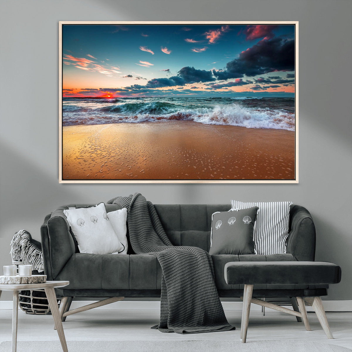 Sunset on Beach Wall Art Ocean Beach Canvas Print