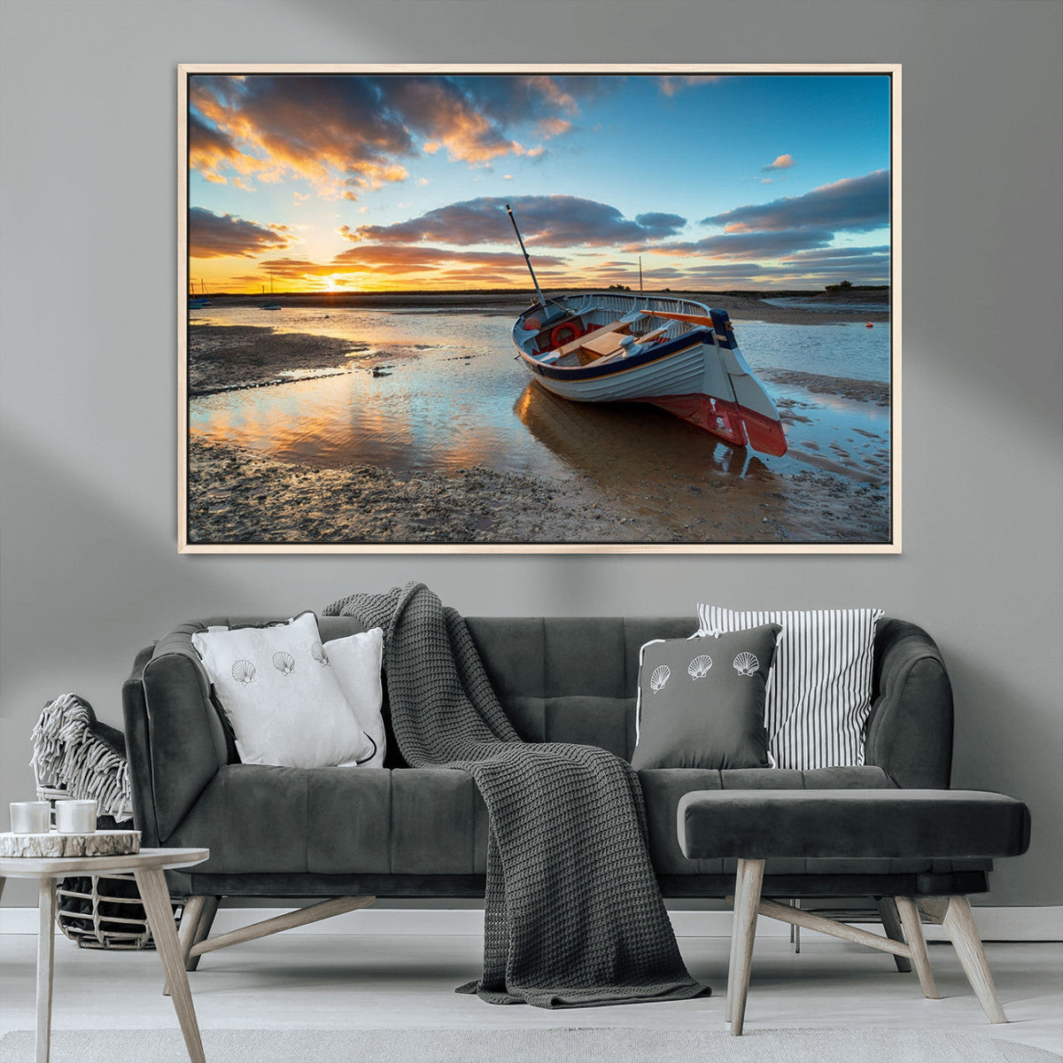 Small Boat At The Beach Sunset Wall Art, Boat Sunset Wall