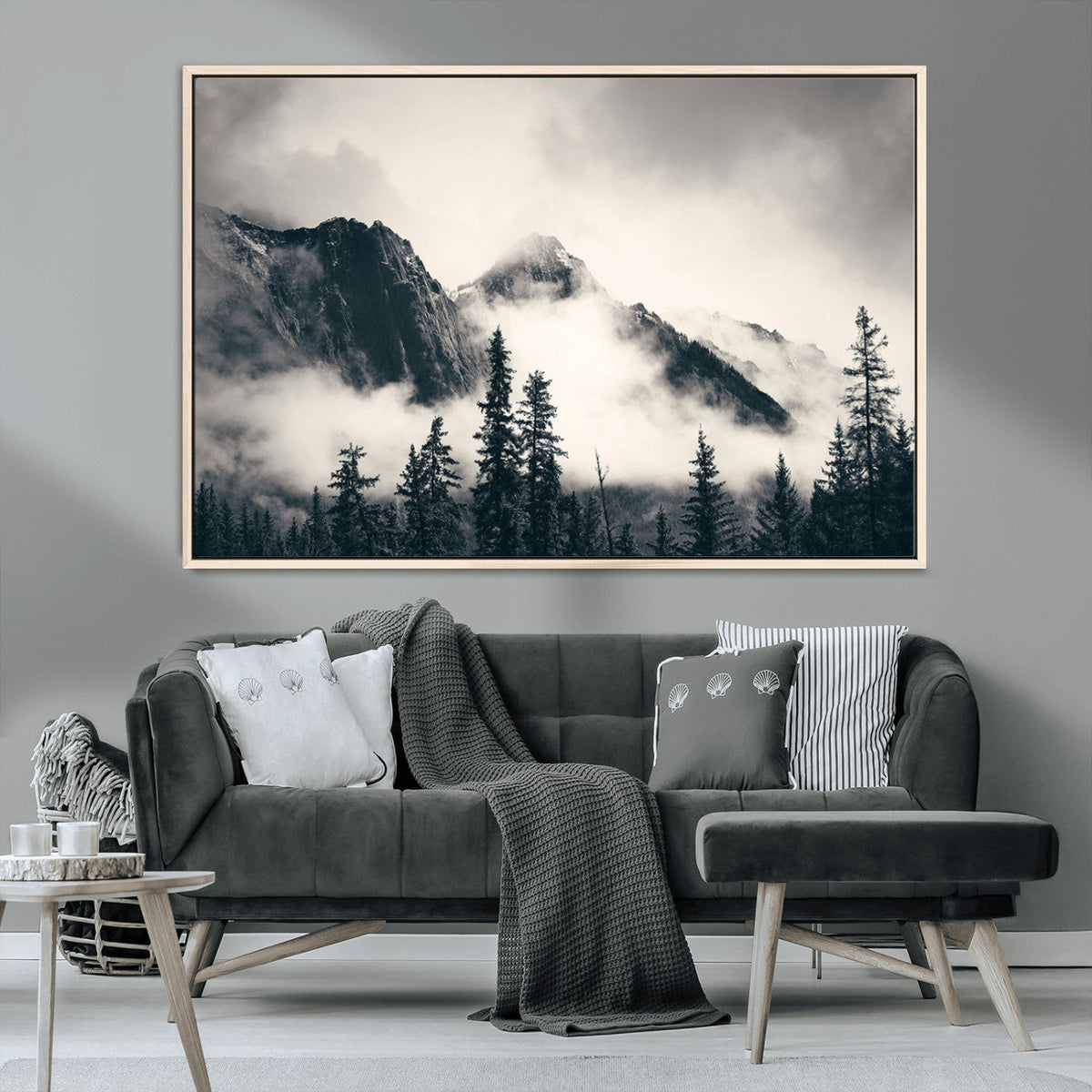 Large Foggy Mountain Forest Wall Art Canvas Print | Misty