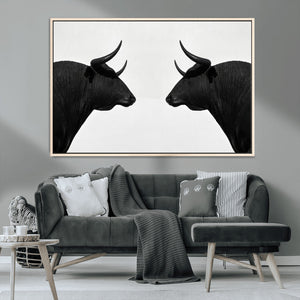 Spanish Bull Art - Framed Black and White Bull Canvas Print