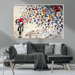 Banksy Art Butterfly Girl Explosion Canvas Art – Vibrant