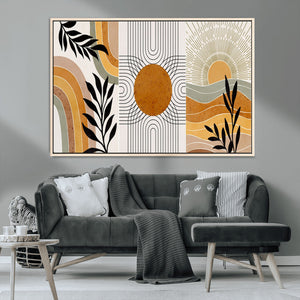 Modern Boho Sun and Leaf Abstract Art – 3-Panel Giclée