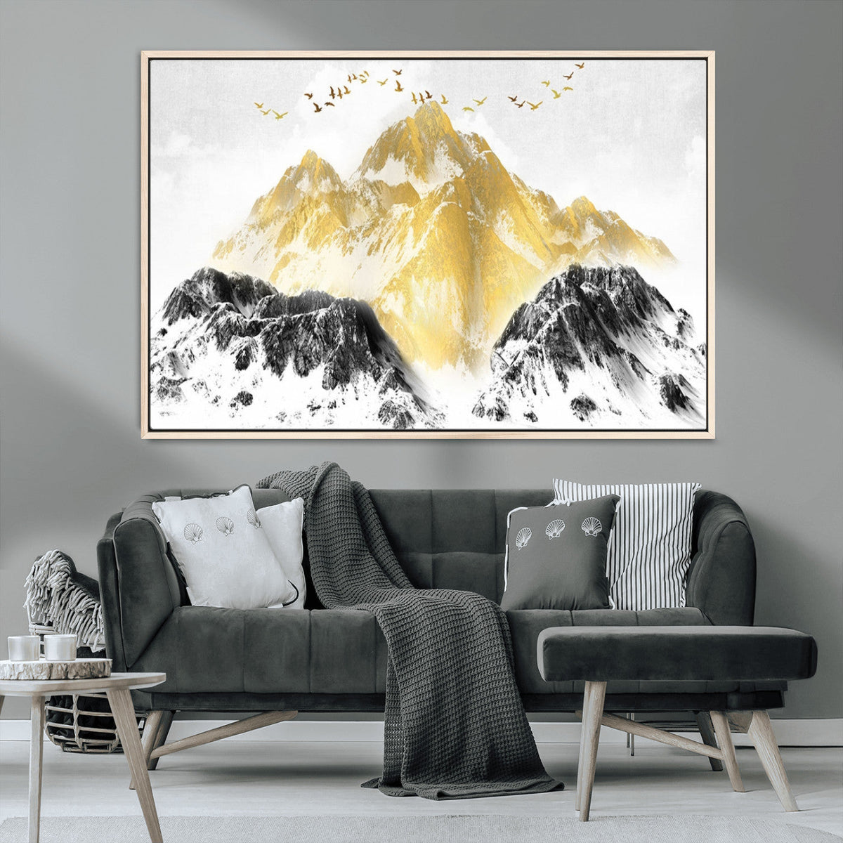 Golden Mountain Triptych Wall Art Canvas Print, Modern