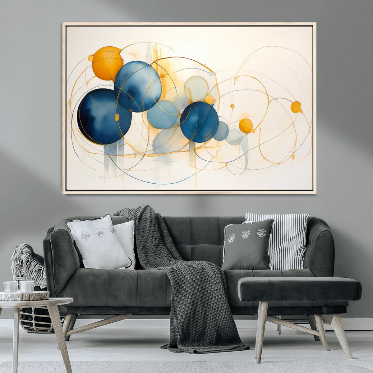 Geometric Blue Orange Abstract Wall Art Canvas, Geometric