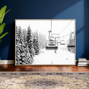 Ski Wall Art - Ski Lift Wall Art Canvas Print Snow Covered