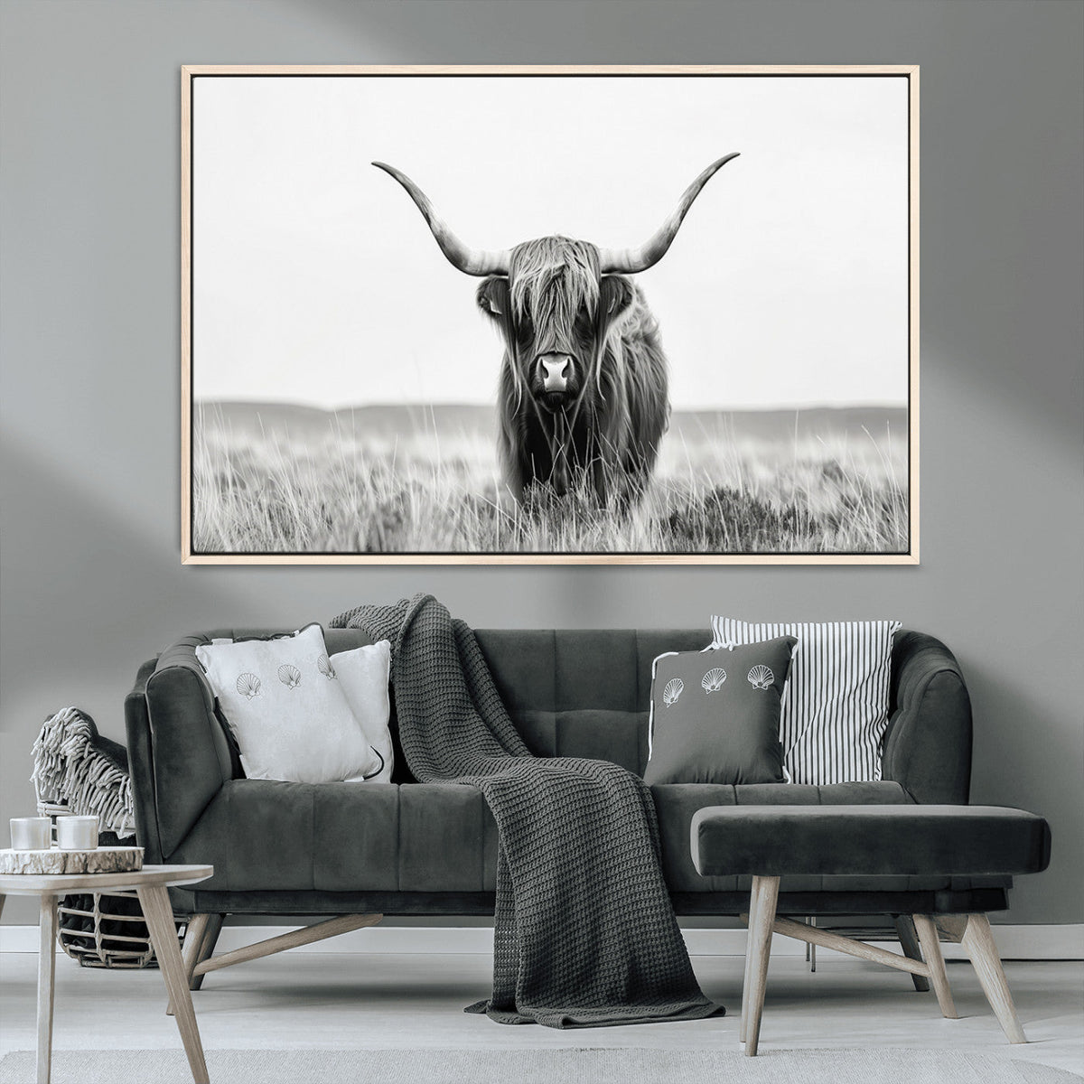 Highland Cow Canvas Wall Art – Majestic Beauty in Black and