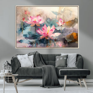 Lotus Flower Wall Art | 3-Panel Giclee Canvas Print of Pink