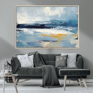 Abstract Ocean Canvas Wall Art - Coastal Blue and Gold