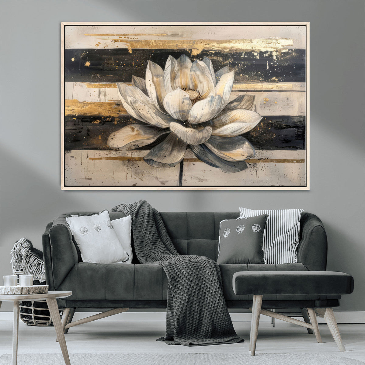 Lotus Flower Wall Art – Framed Abstract Floral Canvas