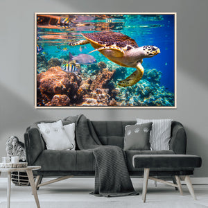 Sea Turtle Wall Art Canvas Print – Vibrant Ocean Coral Reef