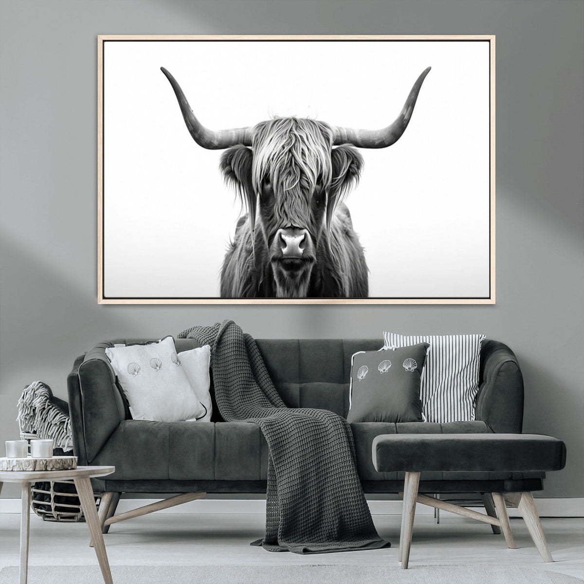 Highland Wall Art Canvas Print – Minimalist Black and White