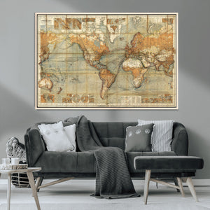 Push Pin World Map Canvas Print – Travel Tracker Wall Art