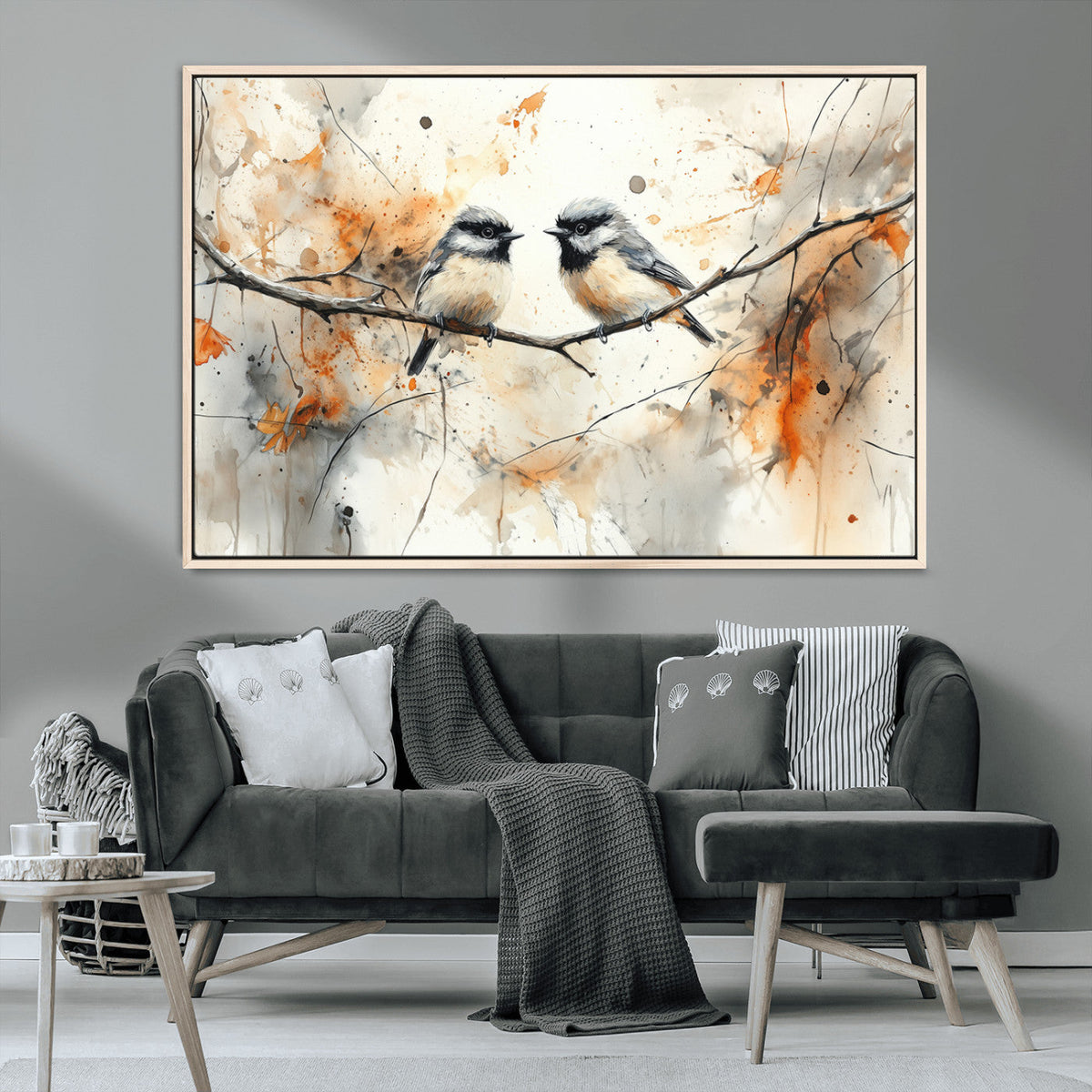 Abstract Watercolor Chickadee Bird Canvas Wall Art Print -