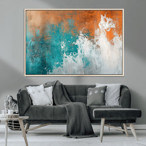 Vintage Abstract Print - Bold Teal and Orange Canvas Wall