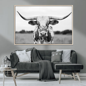 Highland Cow Wall Art Canvas Print – Black and White Western