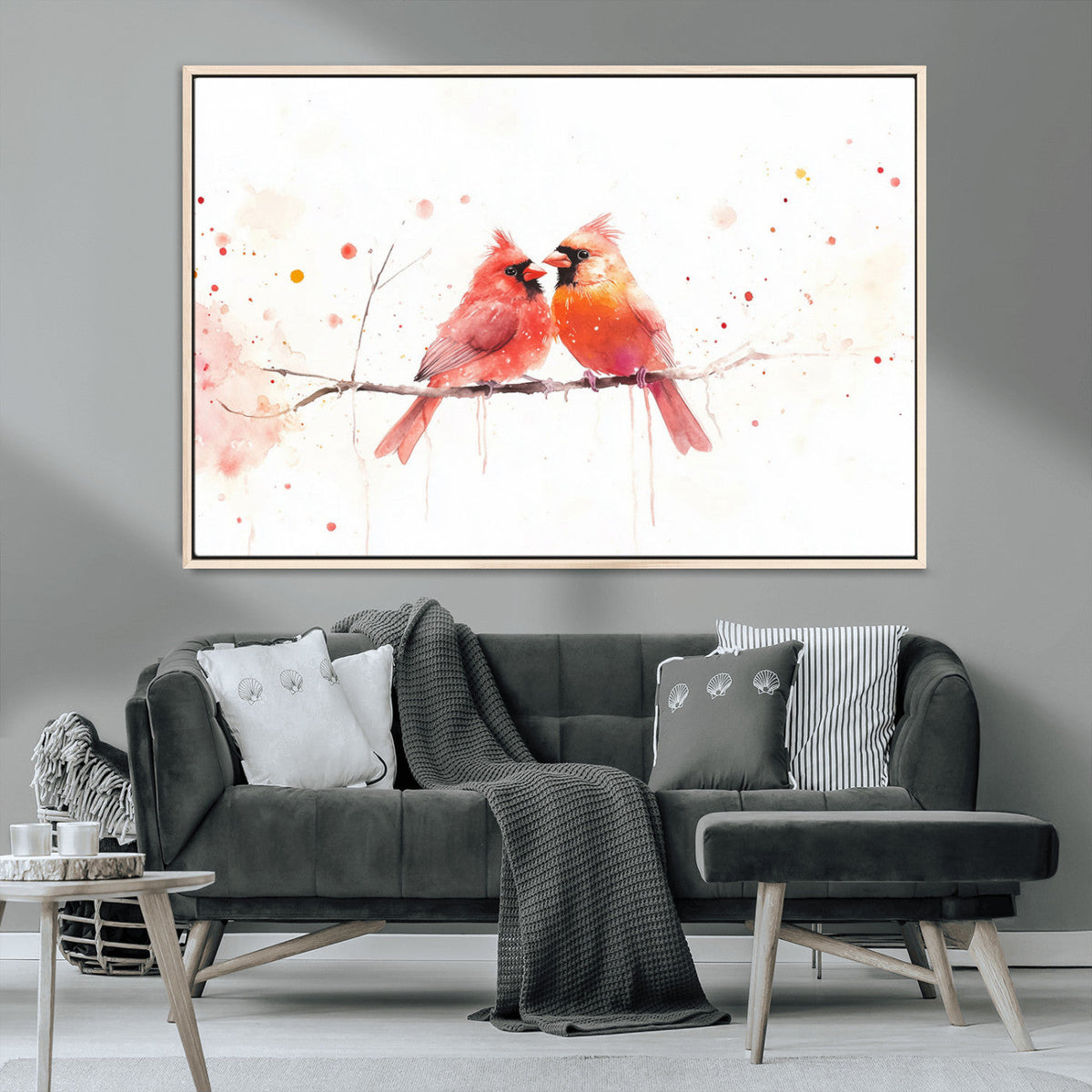 Cardinal Bird Canvas Wall Art - Male and Female Cardinal