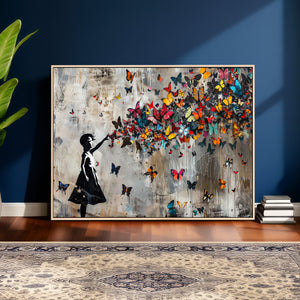 Banksy Butterfly Girl Wall Art – Modern Graffiti Canvas