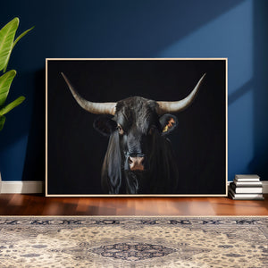 Majestic Longhorn Bull Wall Art Canvas Print – Dark