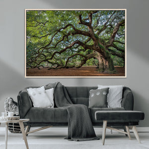Historic Tree Wall Art – Framed Mossy Branch Canvas Artwork,