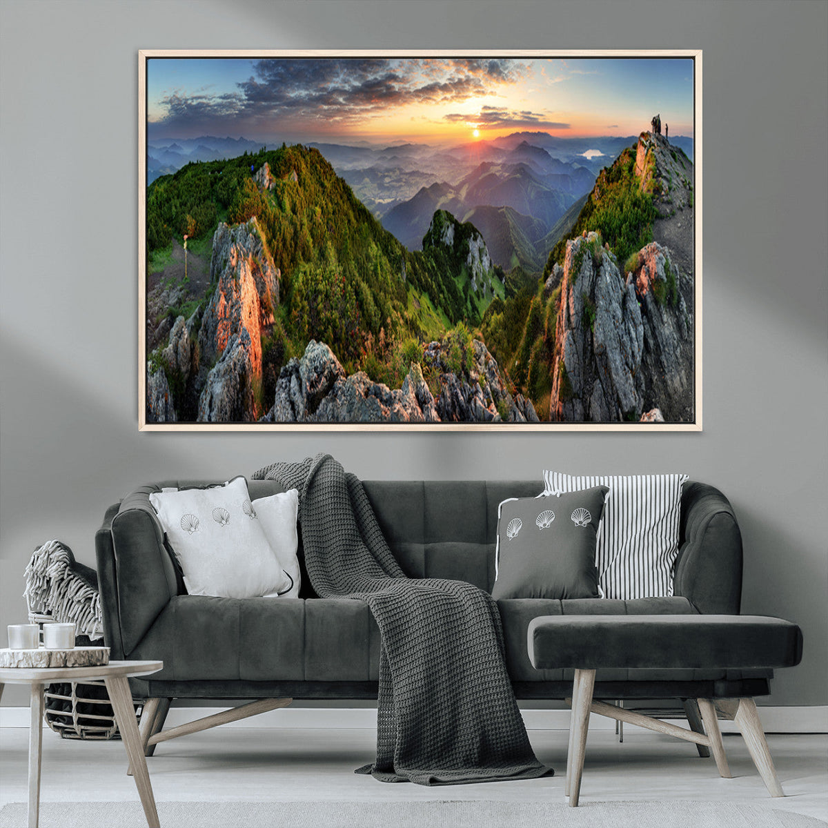 Mountain Sunset Panoramic Wall Art Canvas Print – Framed