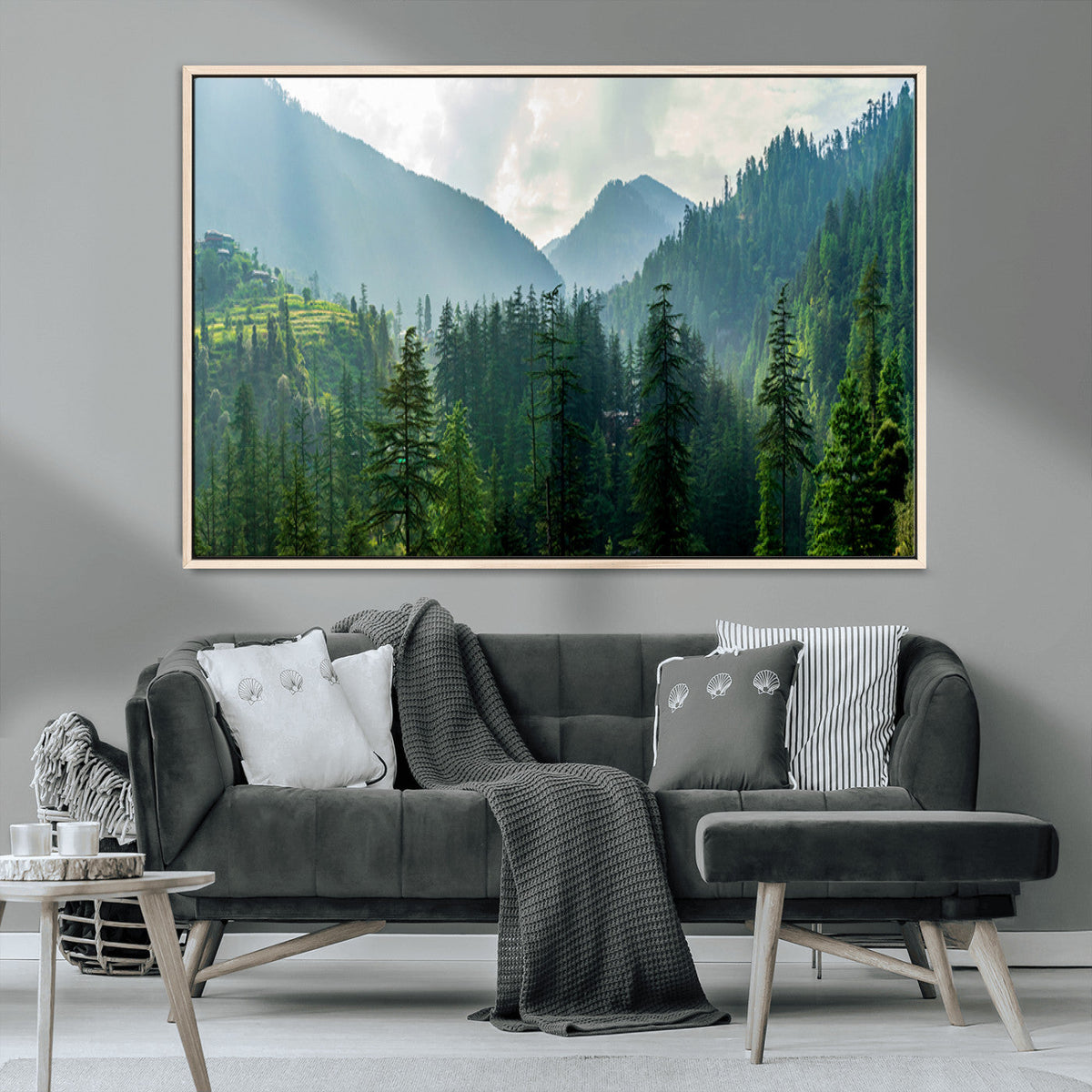 Misty Forest Mountain Wall Art Canvas Print – Framed Serene