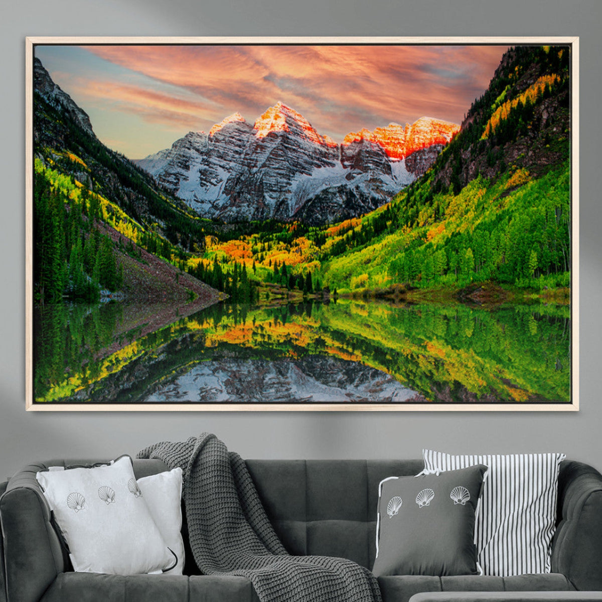 Maroon Bells Lake Wall Art Canvas Print – Framed Majestic