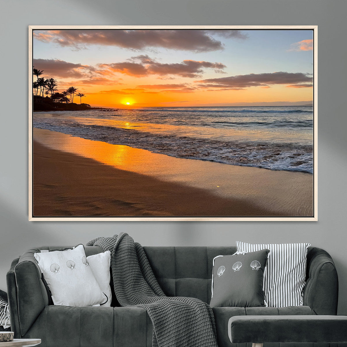Tropical Beach Wall Art – Framed Sunset Ocean Canvas