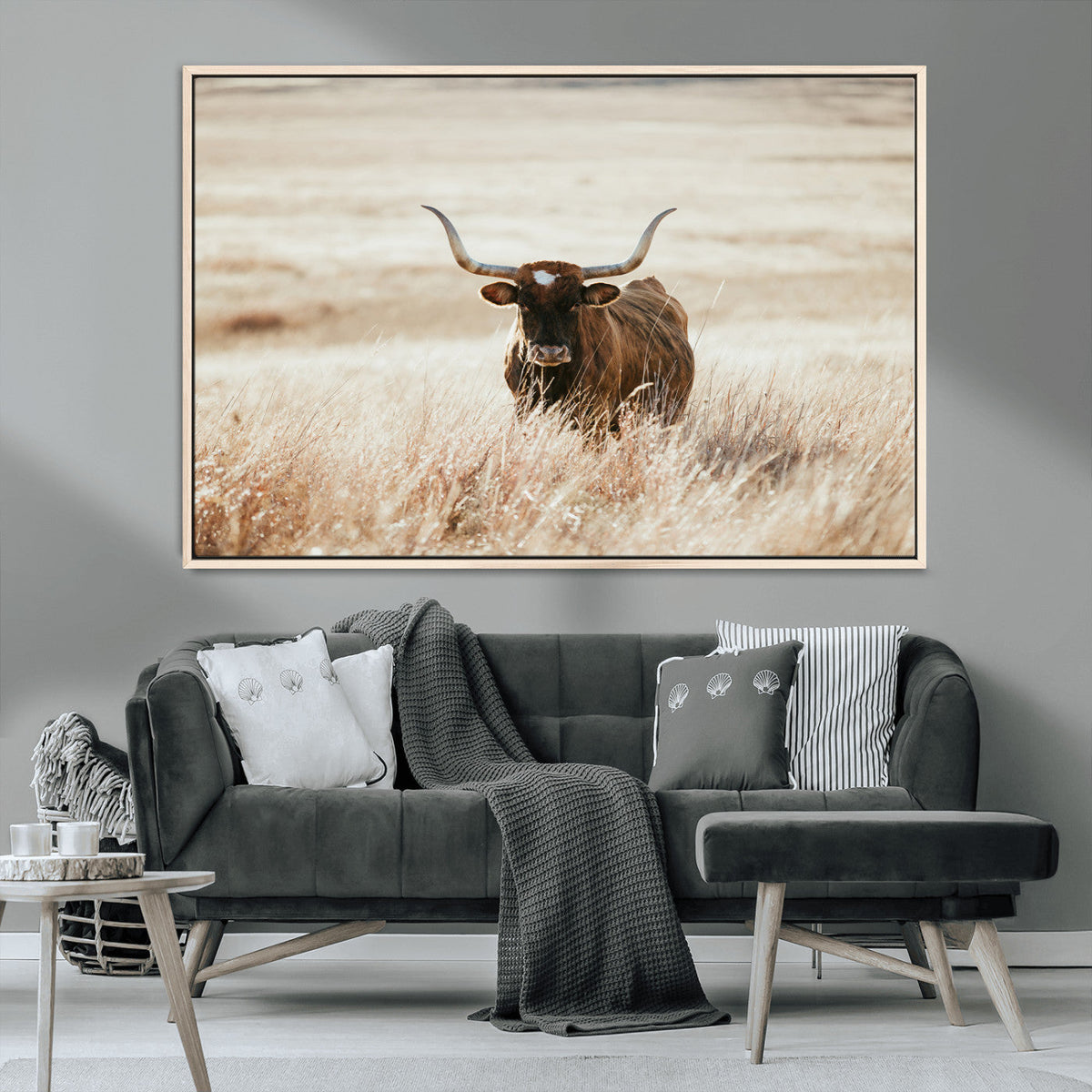 Texas Longhorn Wall Art Canvas Print – Framed Brown Horned