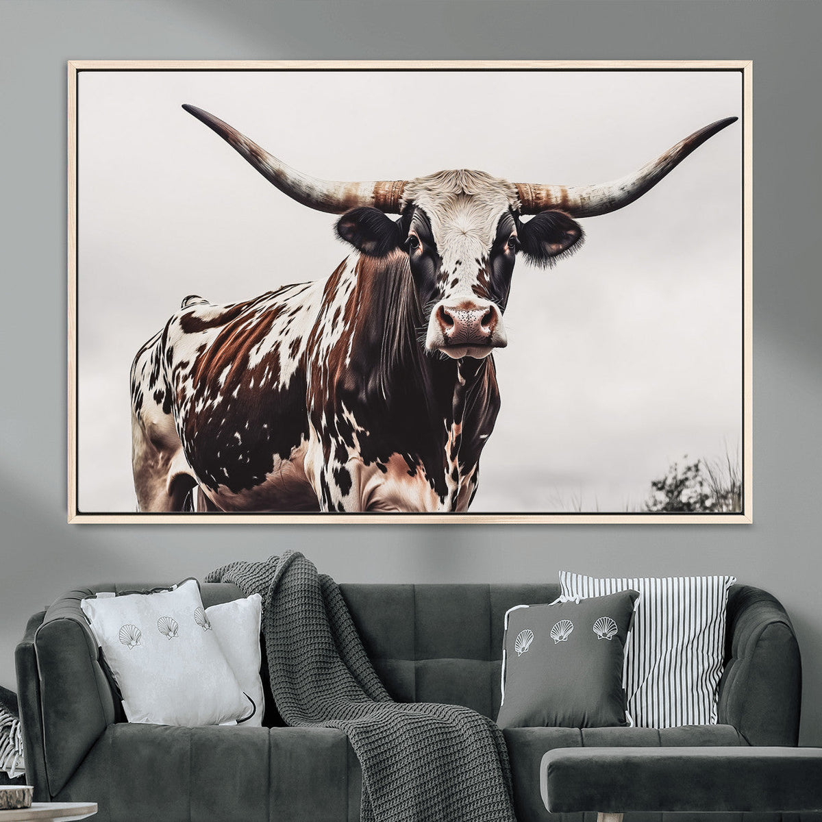 Texas Longhorn Wall Art Canvas Print – Framed Spotted Bull