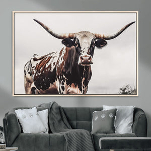 Texas Longhorn Wall Art Canvas Print – Framed Spotted Bull