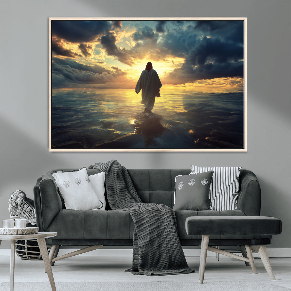 Jesus Walks Wall Art Canvas Print Framed Divine Sunset Art