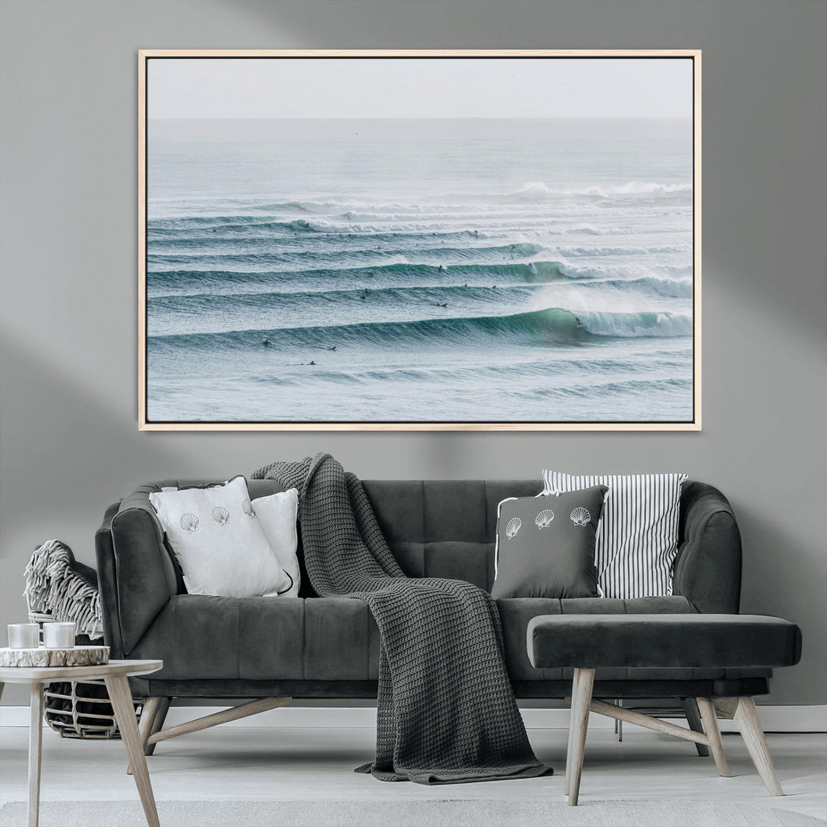 Ocean Waves Wall Art Canvas Print – Framed Surfer Lineup