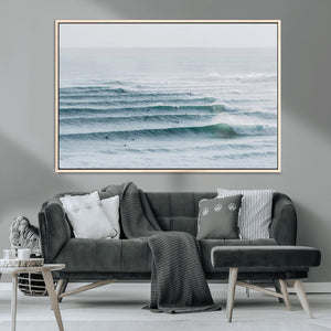 Ocean Waves Wall Art Canvas Print – Framed Surfer Lineup