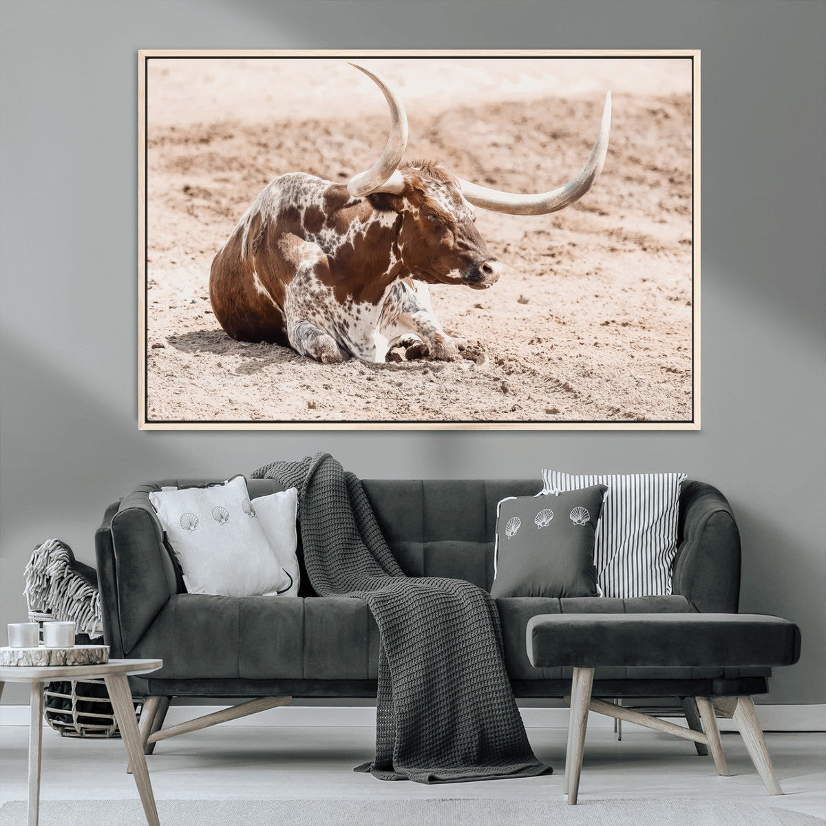Texas Longhorn Wall Art Canvas Print – Framed Resting Bull