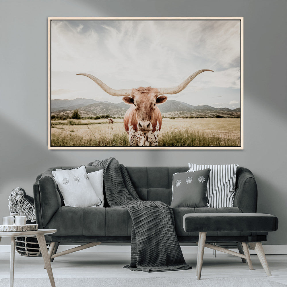 Texas Longhorn Wall Art Canvas Print – Framed Western Cow