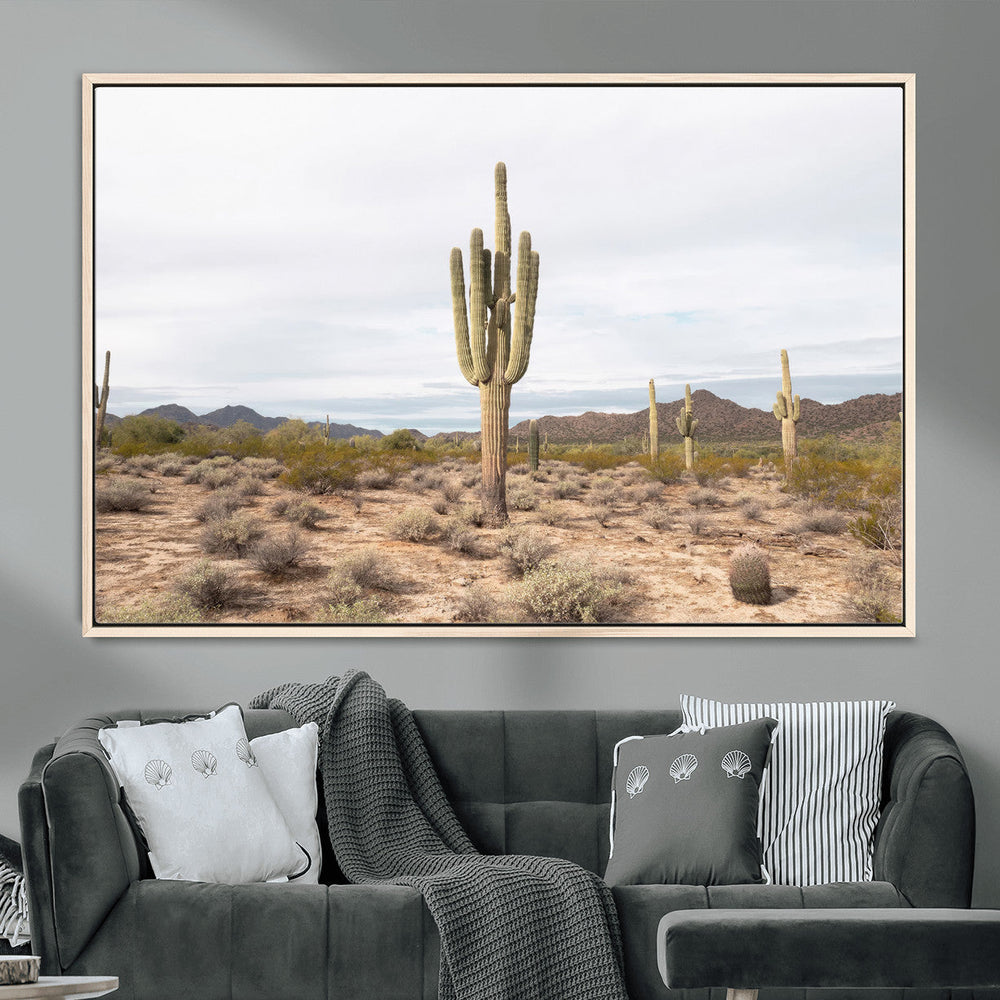 Saguaro Cactus Wall Art – Framed Desert Canvas Artwork,