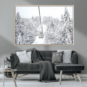 Snowy Ski Lift Wall Art – Framed Winter Mountain Canvas