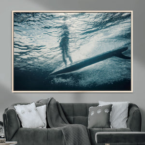 Underwater Surf Wall Art – Framed Ocean Wave Canvas Artwork,