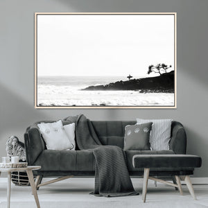 Surfer Cliffs Wall Art Canvas Print – Framed Black White